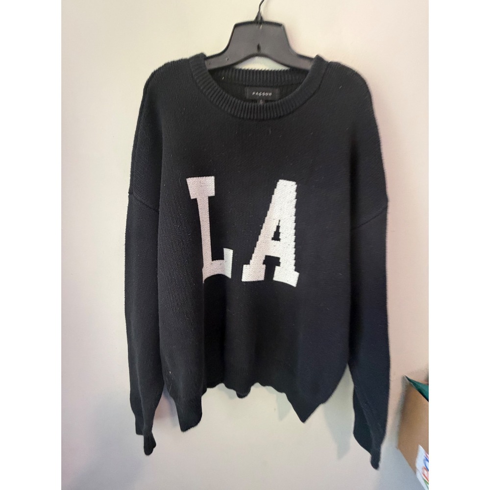 PacSun Mens LA Graphic Crew Neck Sweater Black Size Large Cotton Blend Kint